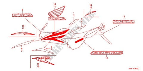Naklejka na zbiornik lewa strona HONDA CBF 125M 2009-2011 64215KWF900ZC (MARK, L. WING (100MM)