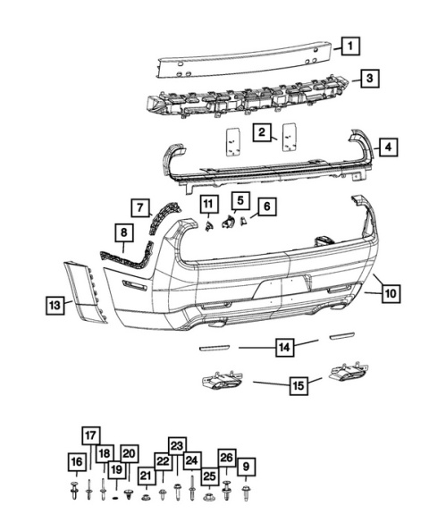 Ślizg mocowanie zderzaka tylne prawe 68026644AF MOPAR Dodge Challenger