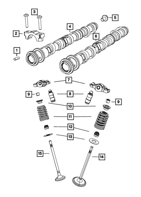 Wałek rozrządu lewy wydechowy 05184377AH Dodge Chrysler Jeep silnik 3,6l