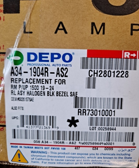 Lampa tylna prawa Dodge RAM 1500 2019-2024 68261576AE