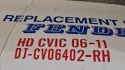 Błotnik przedni prawy Honda Civic 2005-2012 H220151Q H01241168C DJ-CV06402-RH