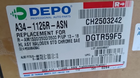 Przednia prawa lampa RAM 1500 2500 3500 2013-2018 REPD100155