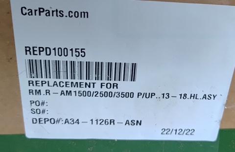 Przednia prawa lampa RAM 1500 2500 3500 2013-2018 REPD100155