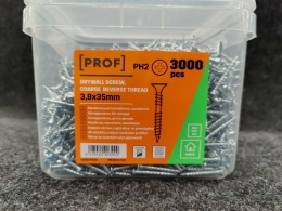 Wkręty do płyt gipsowo-kartonowych PROF 3,8×35 mm PH2 – opakowanie 3000 sztuk