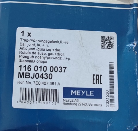 Sworzeń wahacza MEYLE VW Multivan Transpoter California 2003-2024 116 010 0037 MBJ0430